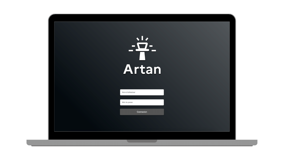 Laptop displaying Artan login screen